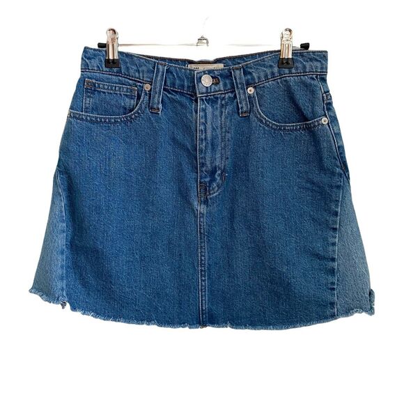 Madewell 26 Jean Skirt Raw Hem Rigid Denim A-Line Mini Blue J0555 - Picture 1 of 6